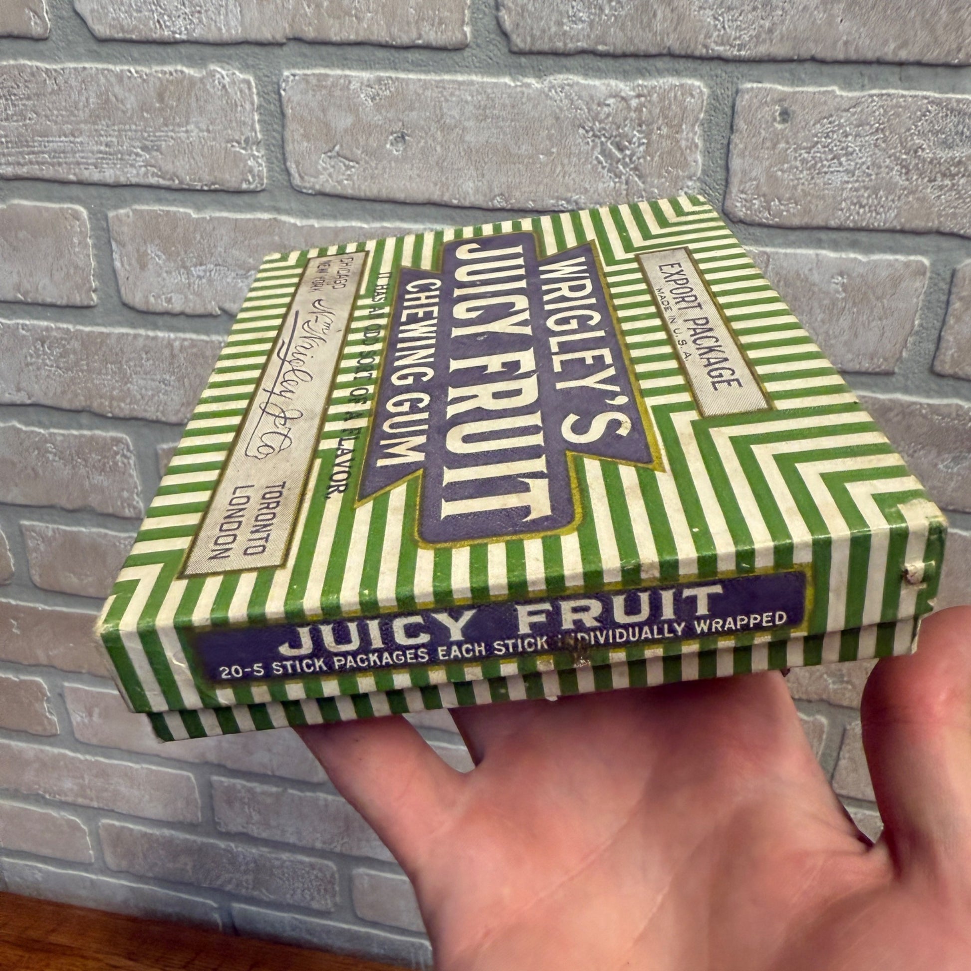 Vintage 1920's Wrigley's Juicy Fruit Gum Box Export Package Counter Display