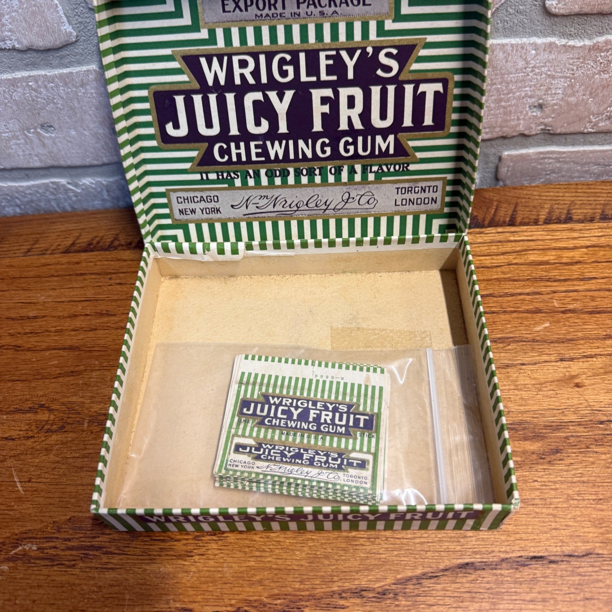 Vintage 1920's Wrigley's Juicy Fruit Gum Box Export Package Counter Display