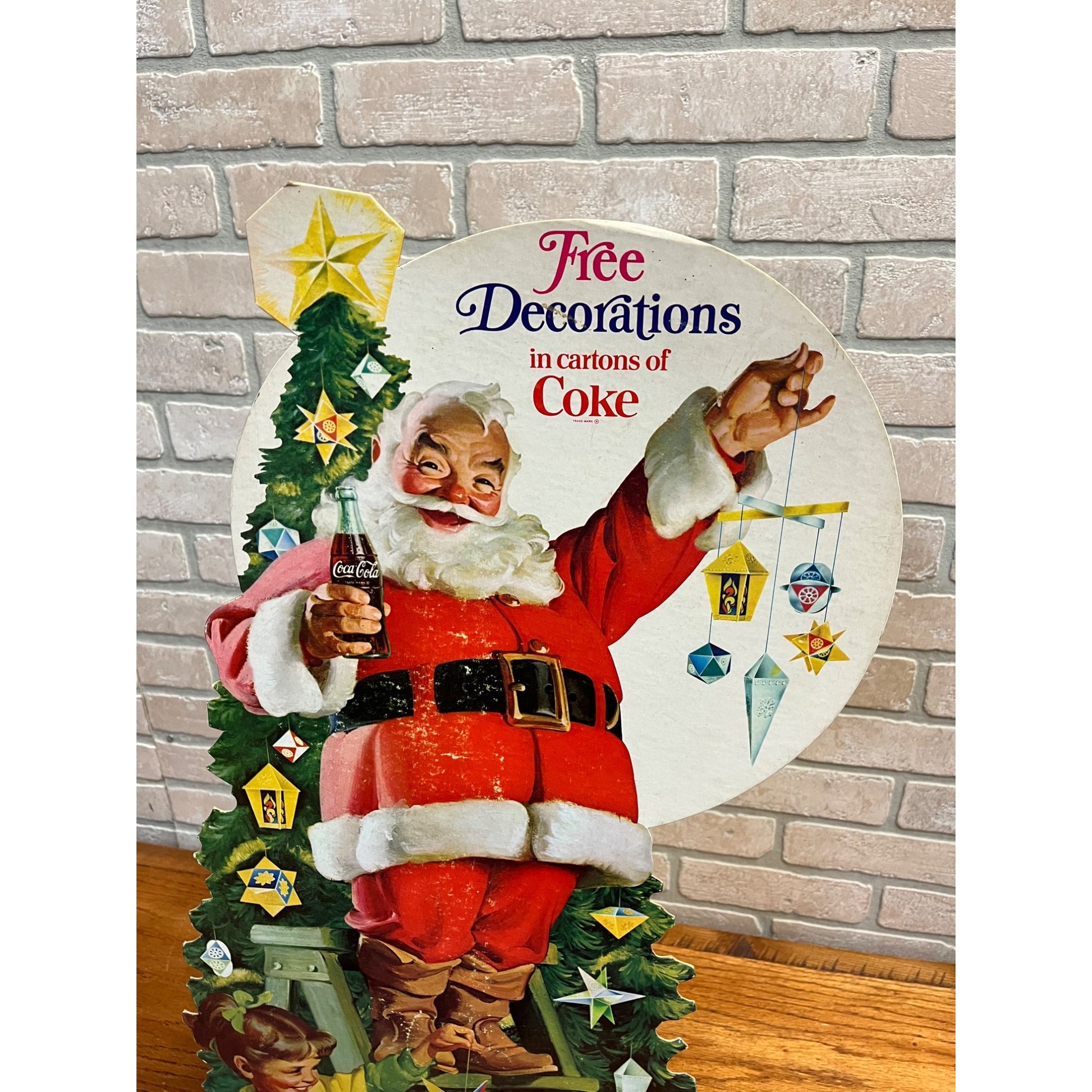 RARE Vintage 1960s Coca Cola Santa Christmas Tree Advertising Sign Diecut Promo