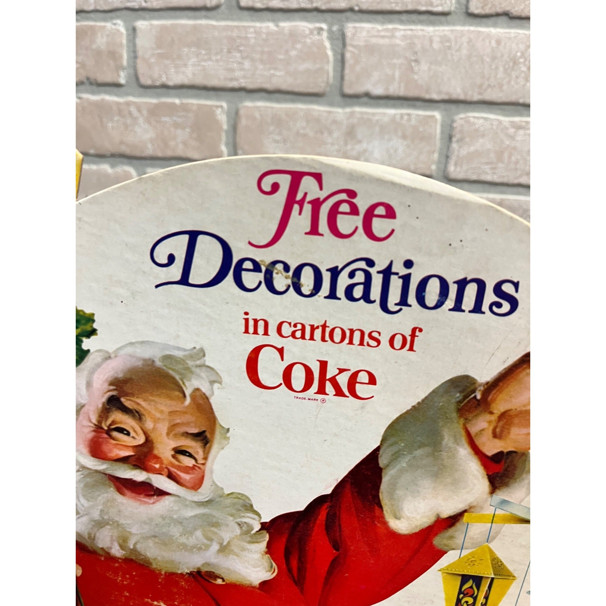 RARE Vintage 1960s Coca Cola Santa Christmas Tree Advertising Sign Diecut Promo
