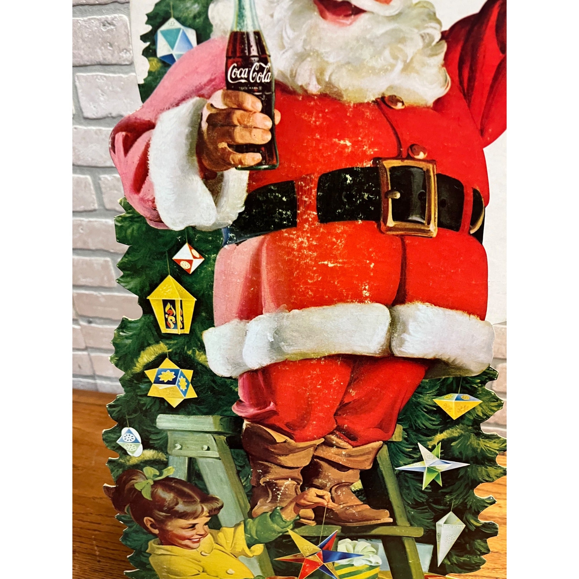 RARE Vintage 1960s Coca Cola Santa Christmas Tree Advertising Sign Diecut Promo