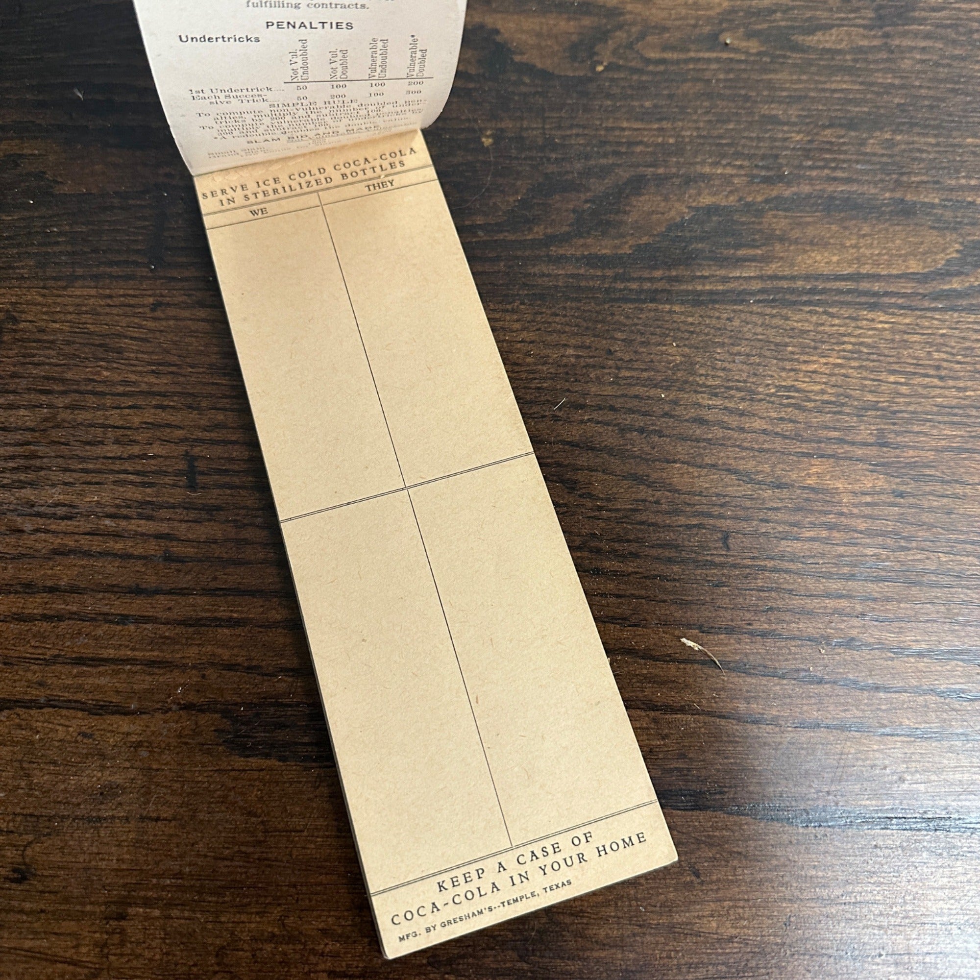 Coca Cola 1935 Bottling Works Havre de Grace Maryland Bridge Score Pad Paper