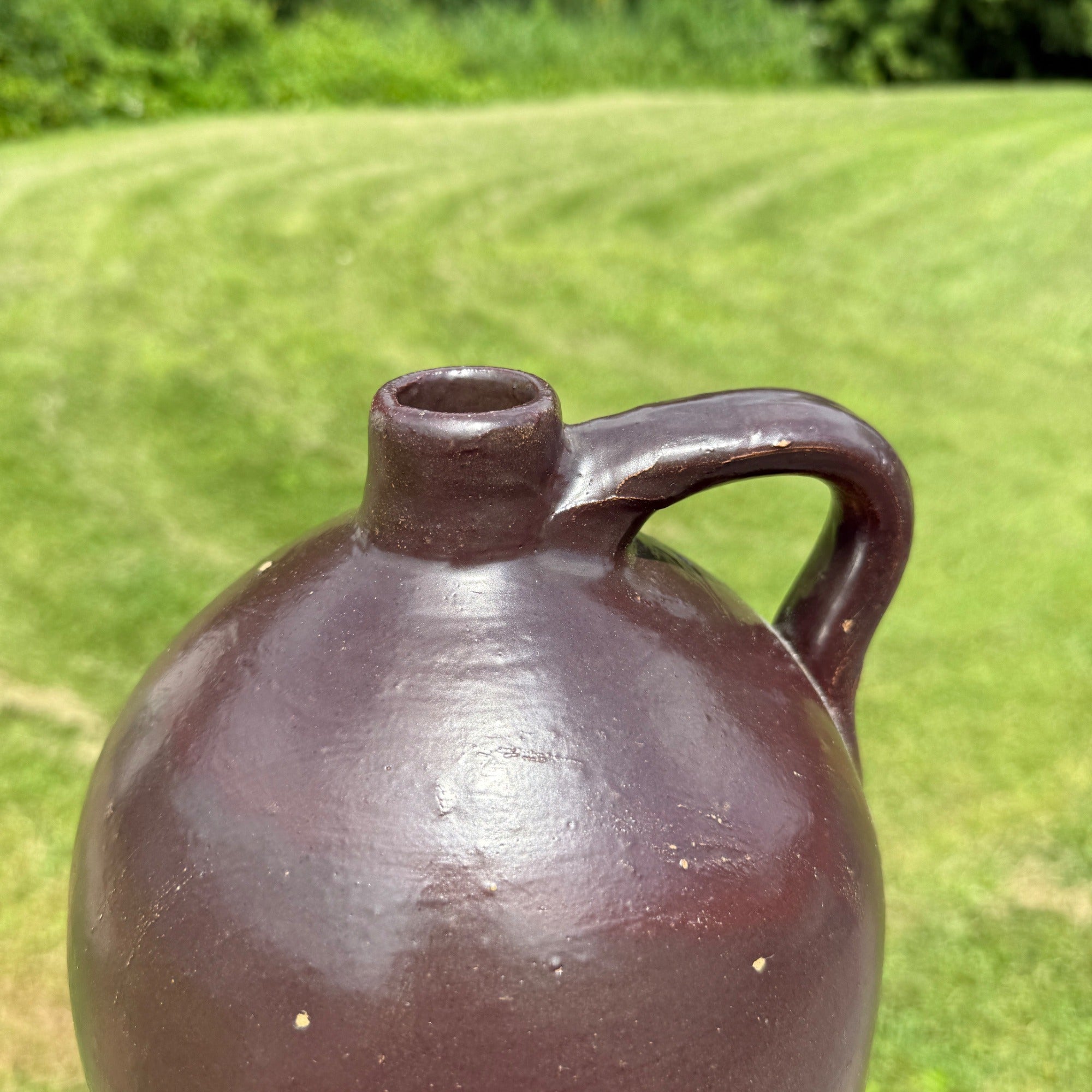 Antique Brown Smooth Shoulder Moonshine Whiskey Jug Primitive Stoneware