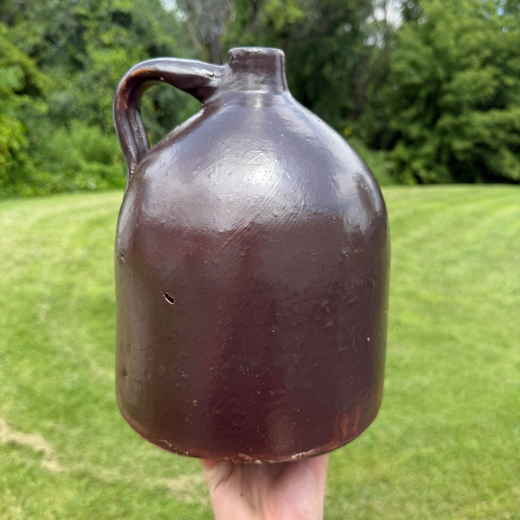 Antique Brown Smooth Shoulder Moonshine Whiskey Jug Primitive Stoneware