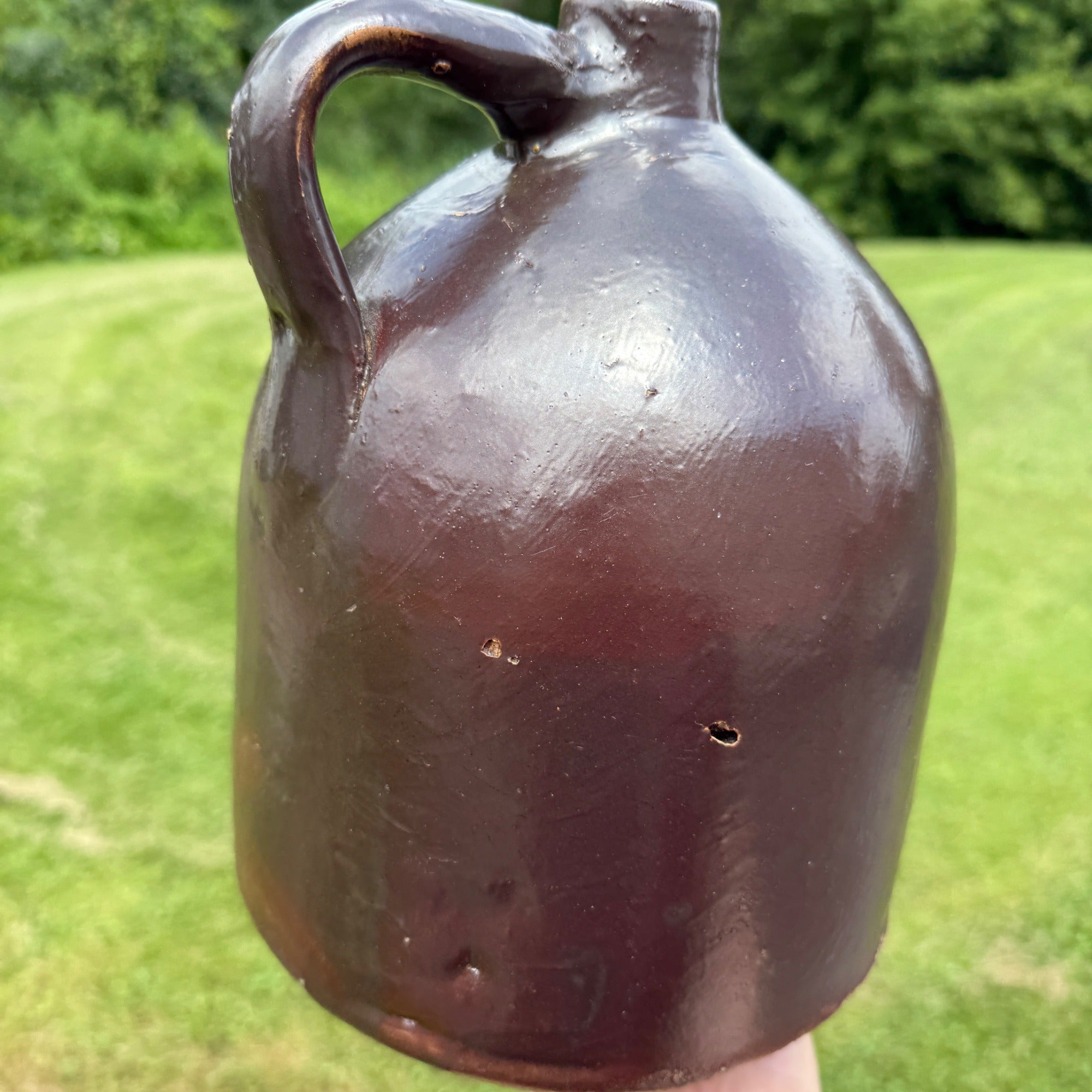 Antique Brown Smooth Shoulder Moonshine Whiskey Jug Primitive Stoneware