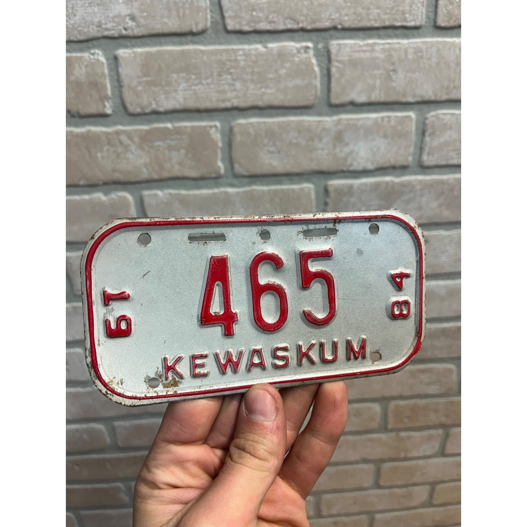 Vintage Wisconsin Bicycle Bike License Plate Embossed  Kewaskum 1984