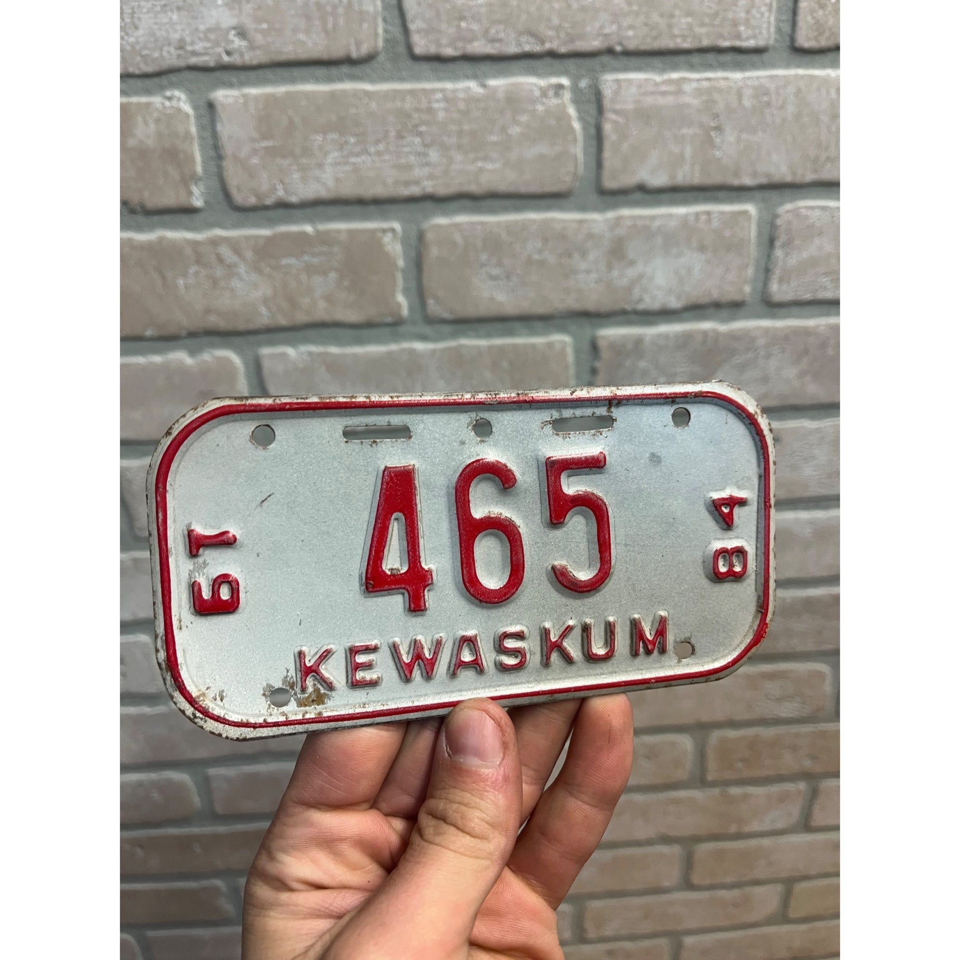 Vintage Wisconsin Bicycle Bike License Plate Embossed  Kewaskum 1984
