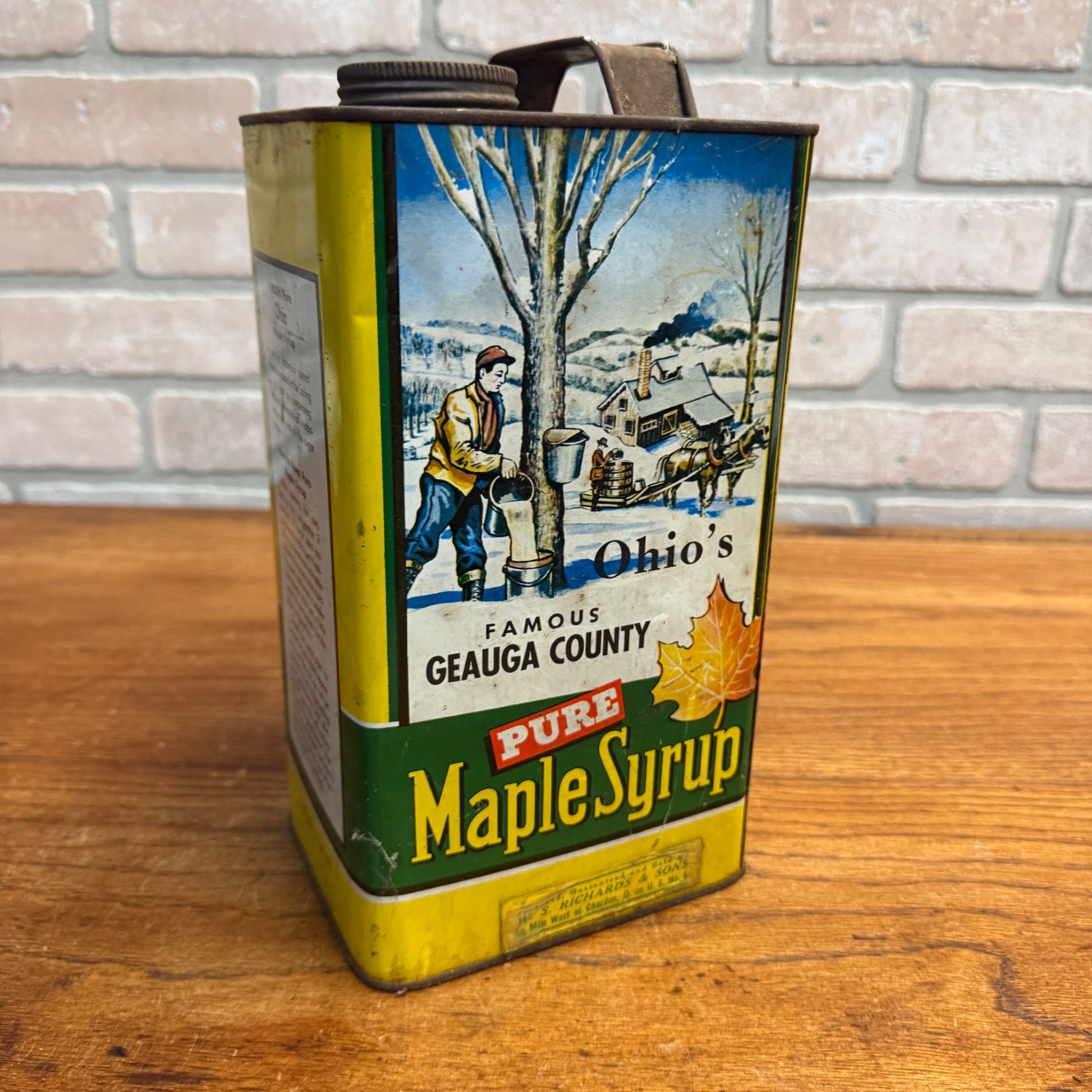 Vintage Ohio Geauga County Maple Syrup Tin 1 Gallon Advertising Can