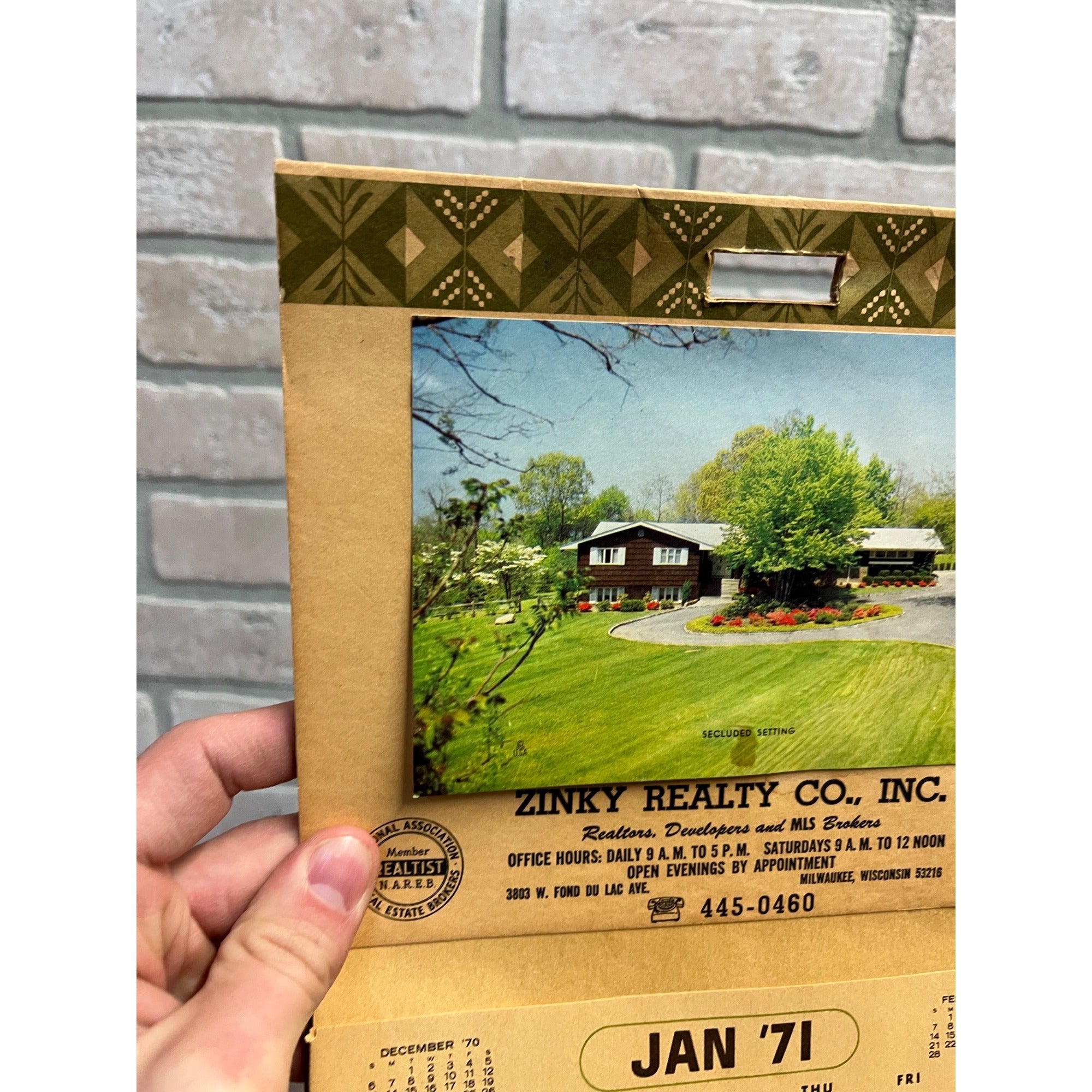 Vintage Zinky Realty Realtor Milwaukee Wisconsin Wis Advertising Calendar Sign