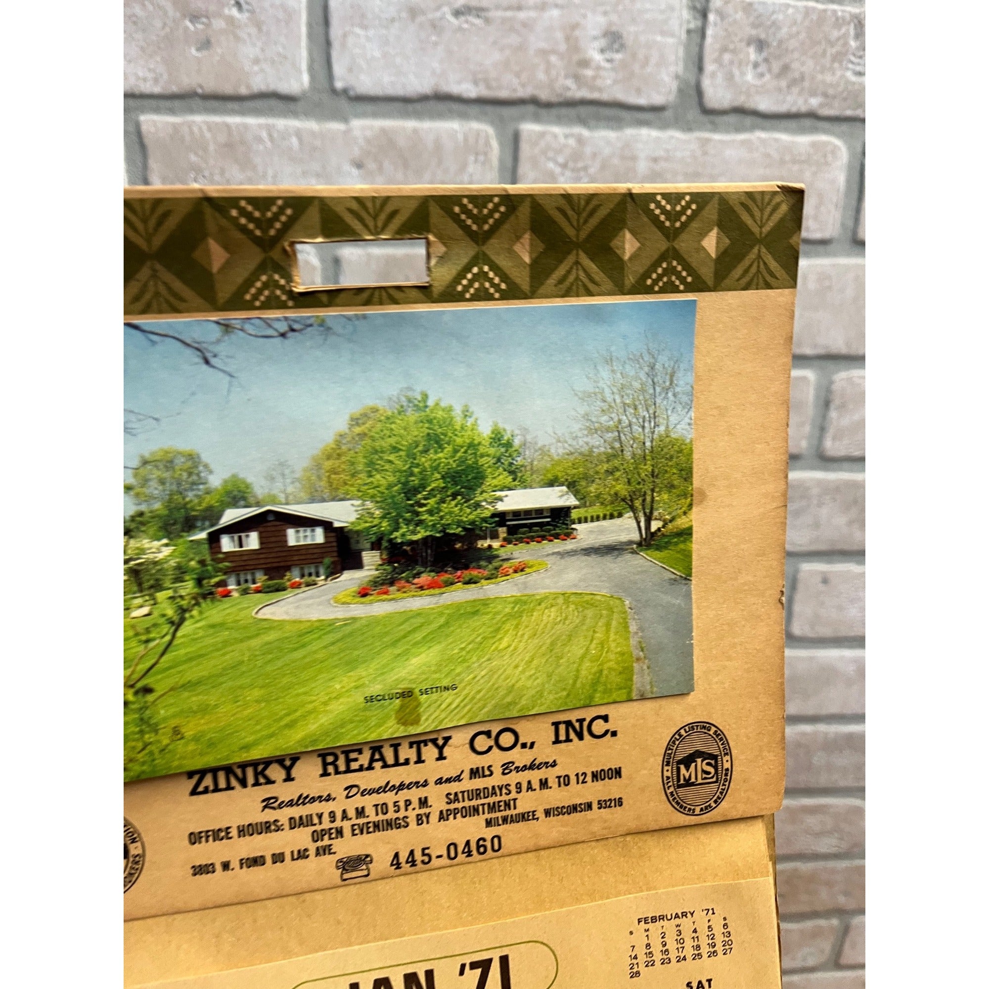 Vintage Zinky Realty Realtor Milwaukee Wisconsin Wis Advertising Calendar Sign