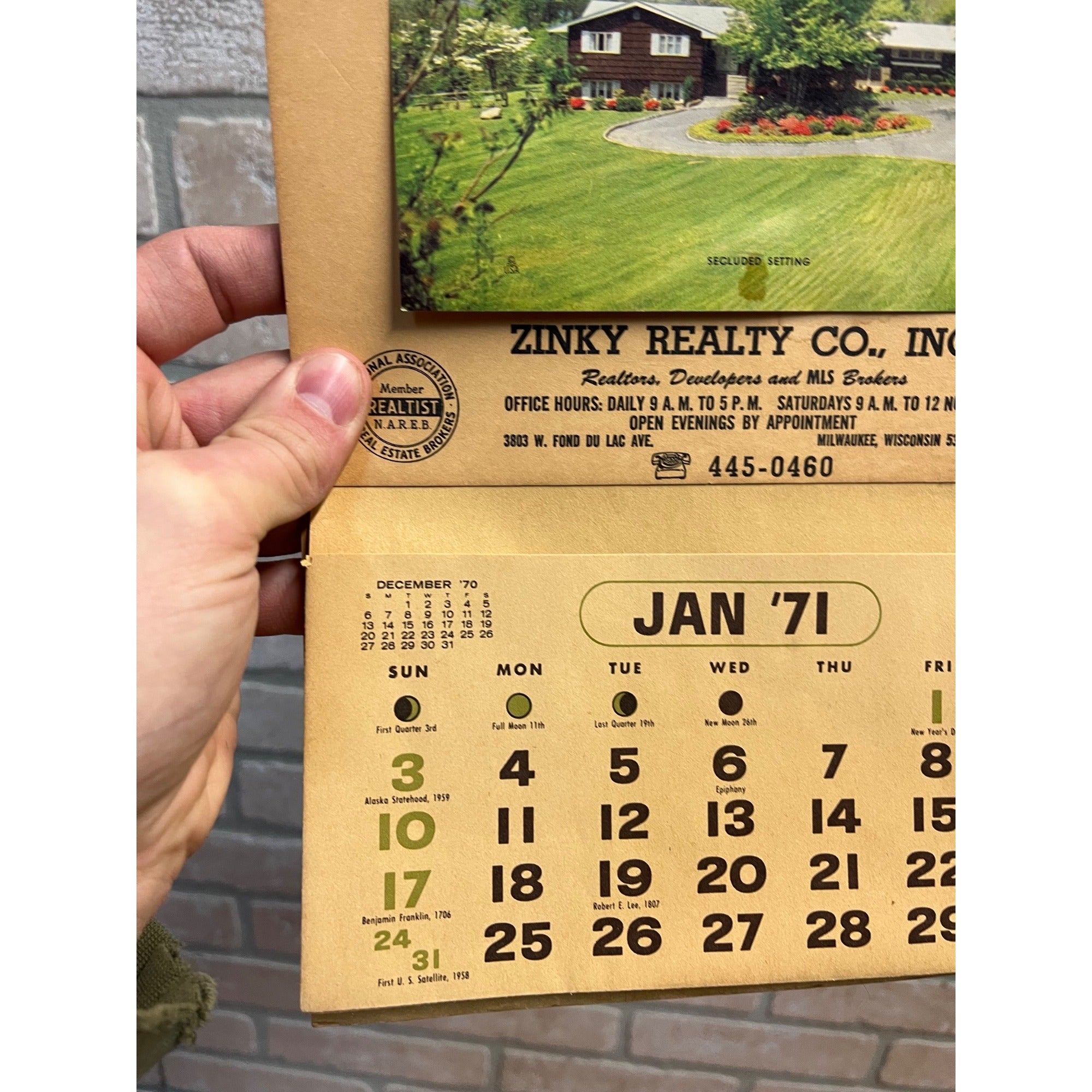 Vintage Zinky Realty Realtor Milwaukee Wisconsin Wis Advertising Calendar Sign