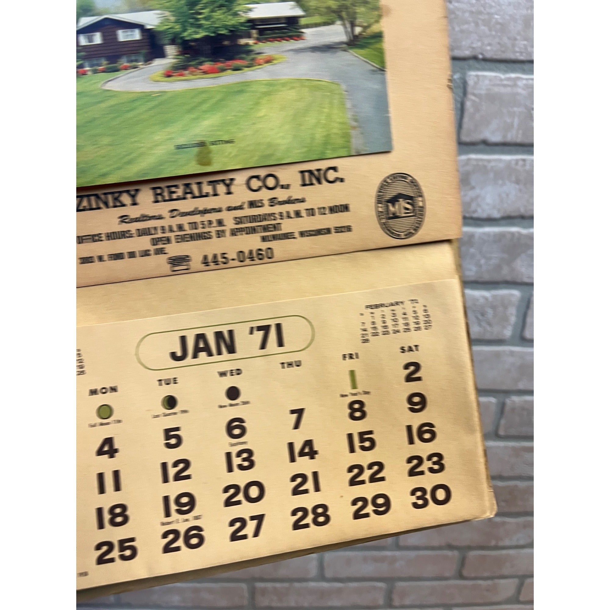Vintage Zinky Realty Realtor Milwaukee Wisconsin Wis Advertising Calendar Sign