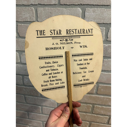 Vintage 1930s The Star Restaurant Rosholt Wis Advertising Fan Litho WI Wisconsin