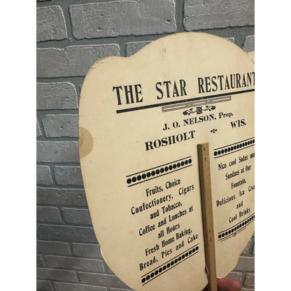 Vintage 1930s The Star Restaurant Rosholt Wis Advertising Fan Litho WI Wisconsin