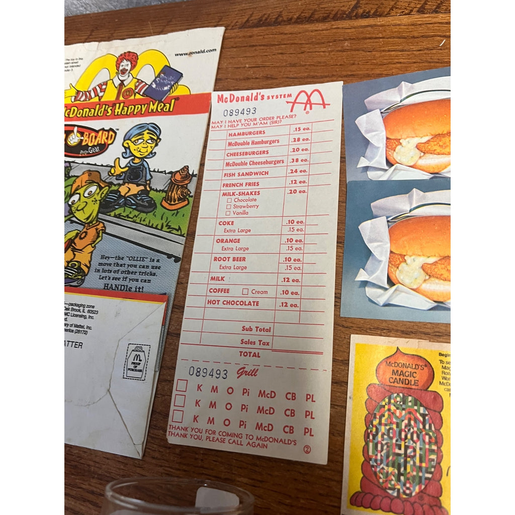 Vintage Lot of McDonalds Collectibles Drinking Glass, 1960s Menu Sheet ++