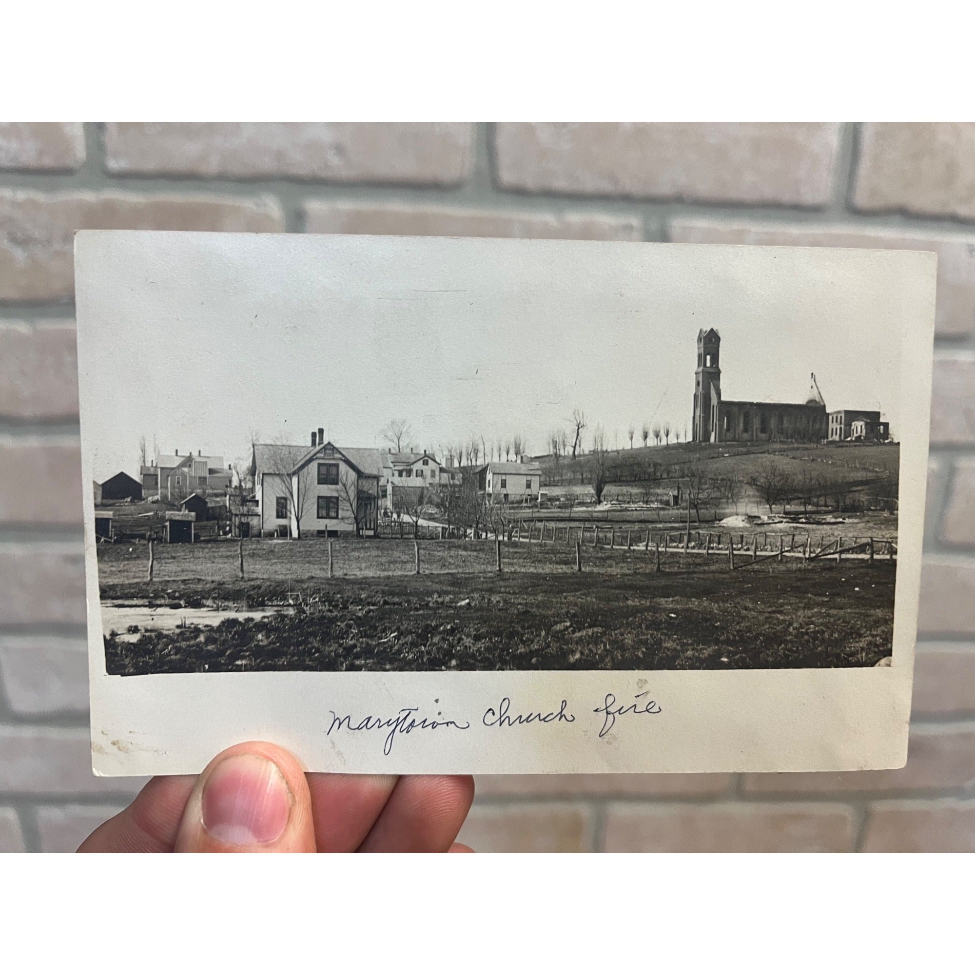 New Holstein Marytown Wisconsin Catholic Church Fire 1907 RPPC Photo Postcard
