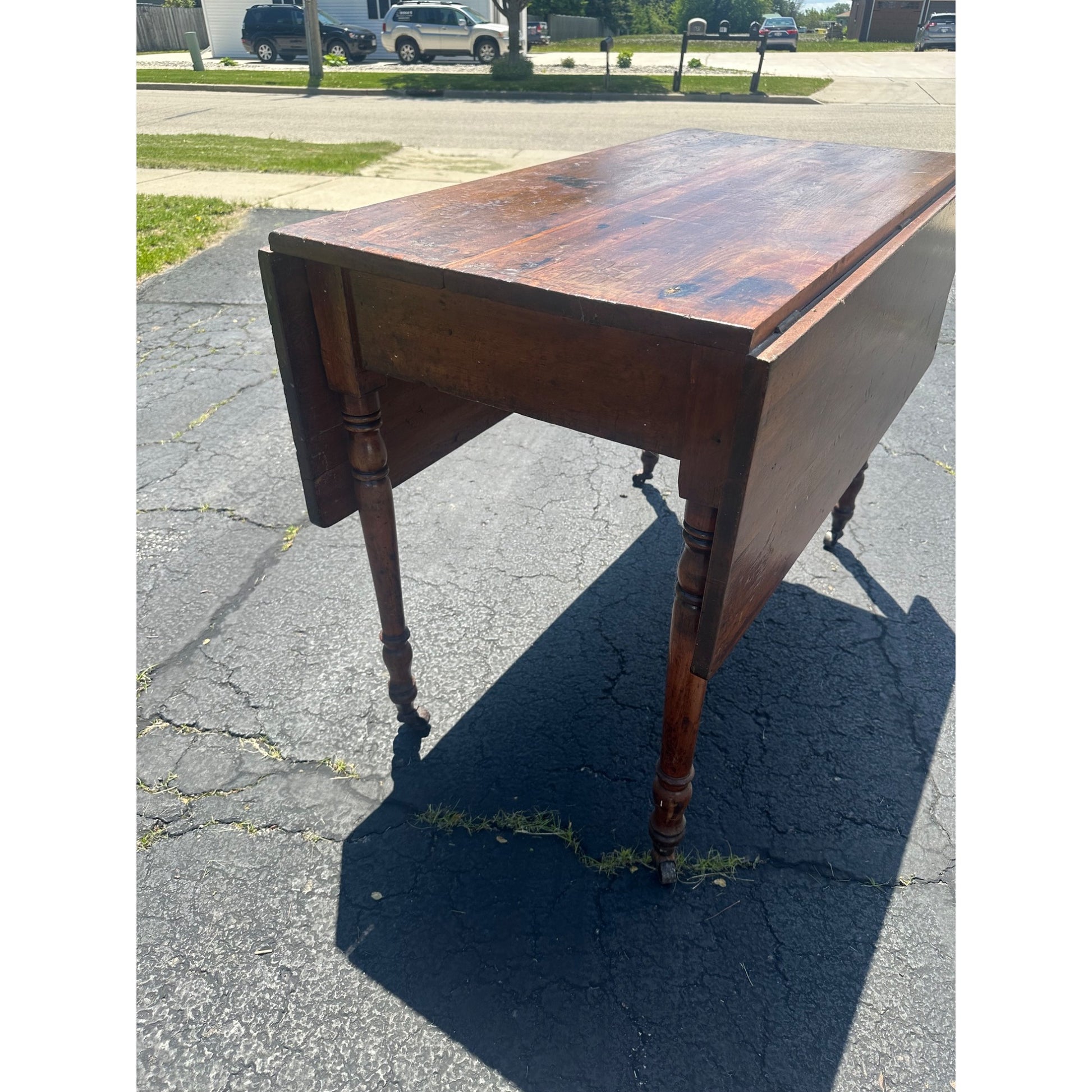 Antique Primitive Wood Farmhouse Drop Leaf Table w/ Single Drawer 19th Century 1800s