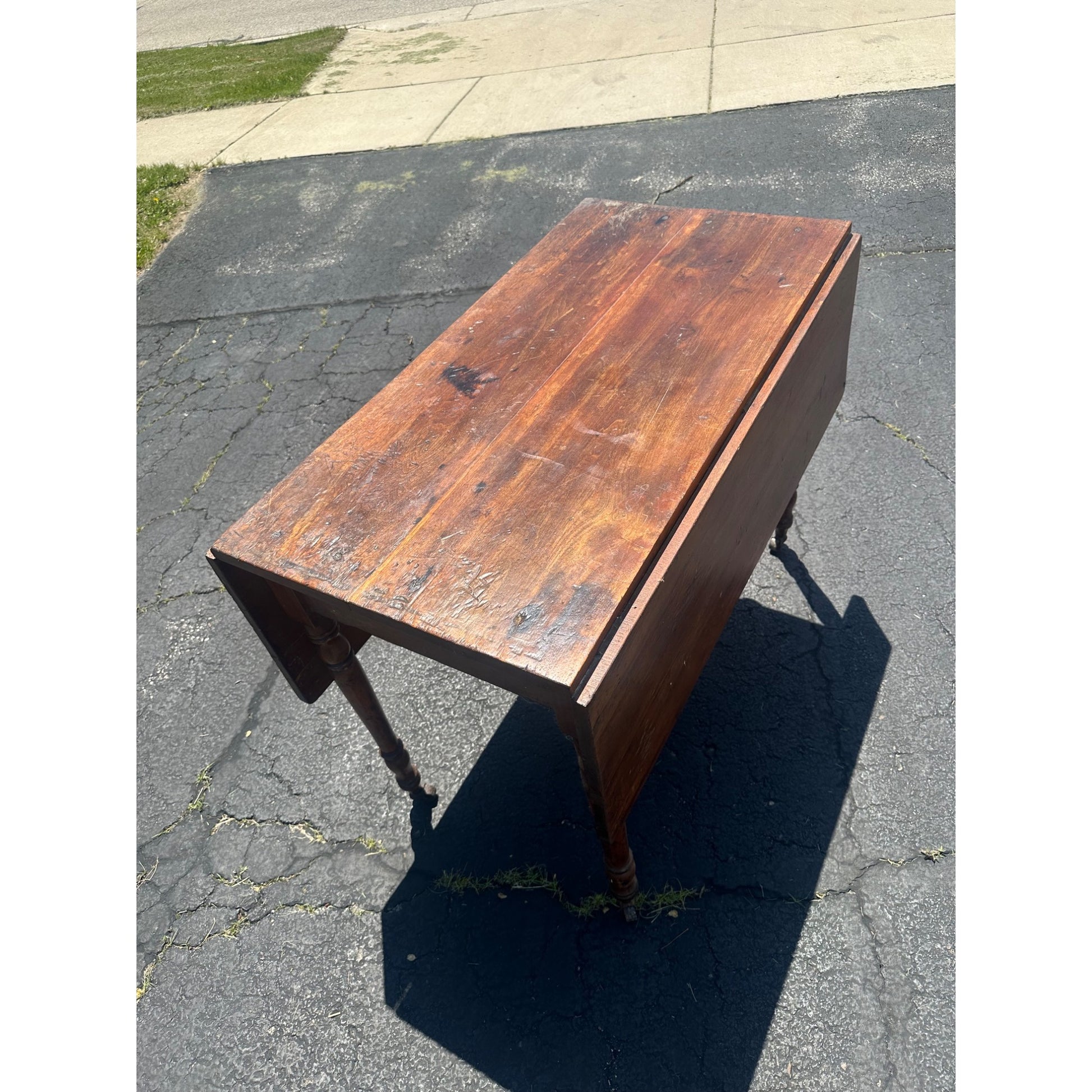 Antique Primitive Wood Farmhouse Drop Leaf Table w/ Single Drawer 19th Century 1800s