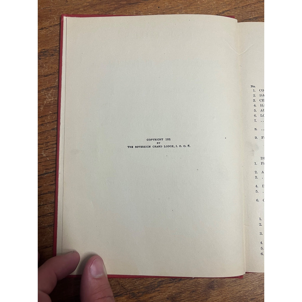 THE ODES OF THE INDEPENDENT ORDER OF ODD FELLOWS. Revised 1911 VG Condition