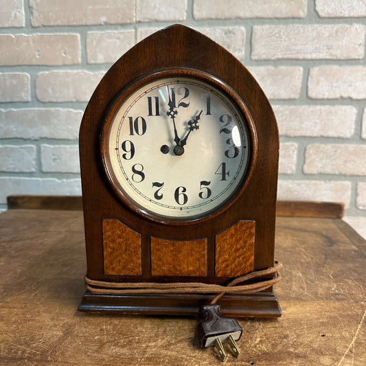 Vintage Wooden Desk Art Deco Clock Bedside Nonworking Two-Tone