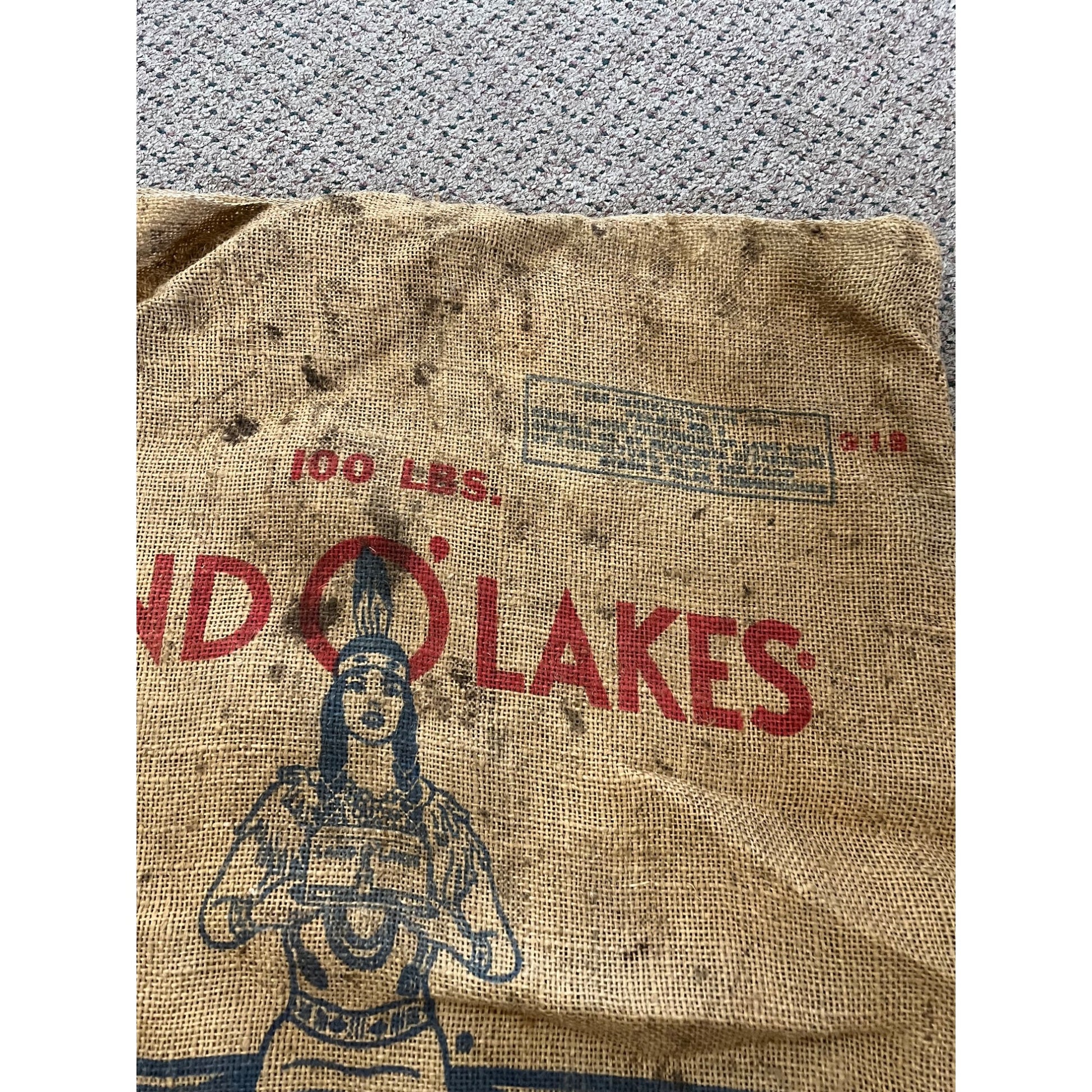 Vintage Land O Lakes Milk Maker Burlap Farm Feed Bag Sack Advertising Indian
