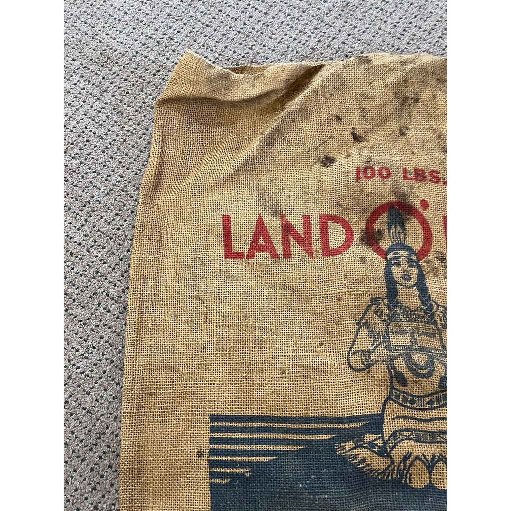 Vintage Land O Lakes Milk Maker Burlap Farm Feed Bag Sack Advertising Indian