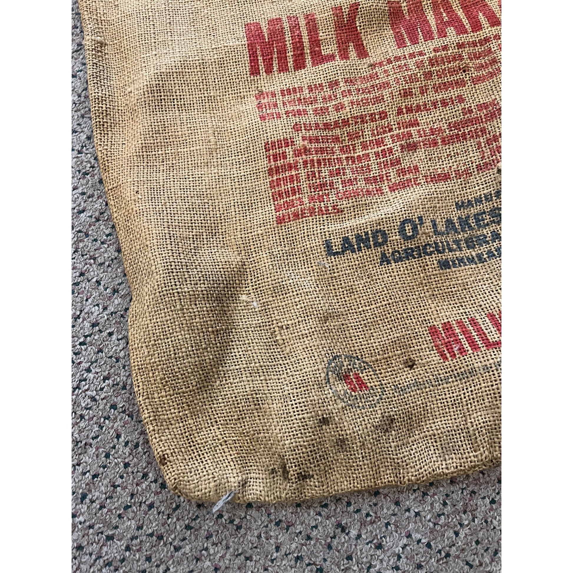 Vintage Land O Lakes Milk Maker Burlap Farm Feed Bag Sack Advertising Indian