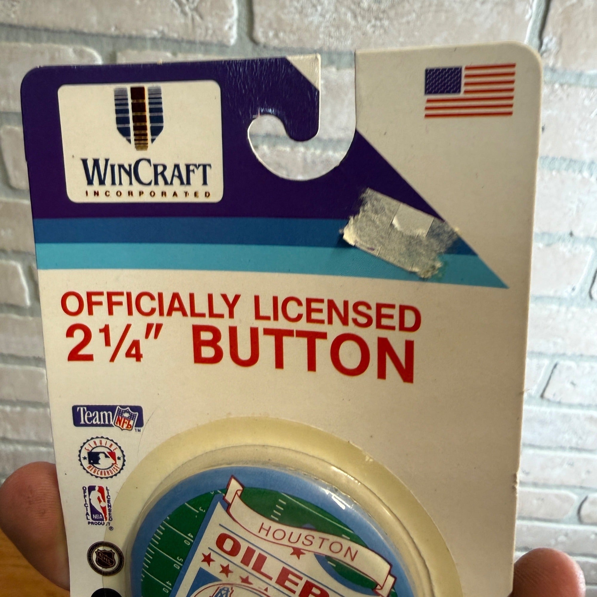 HOUSTON OILERS Vintage Button Pin Badge WINCRAFT 2 1/4" NIP Official Licensed