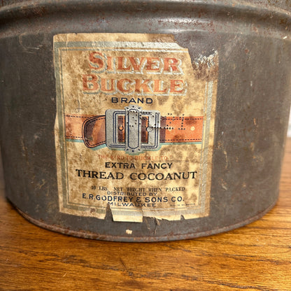 Antique Silver Buckle Milwaukee Wis Cocoanut Tin Can Kitchen Coconut