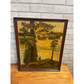 Vintage Original Framed Oil Painting on Canvas Signed 1932 Scenic Lake with Trees Landscape