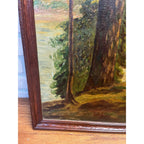 Vintage Original Framed Oil Painting on Canvas Signed 1932 Scenic Lake with Trees Landscape