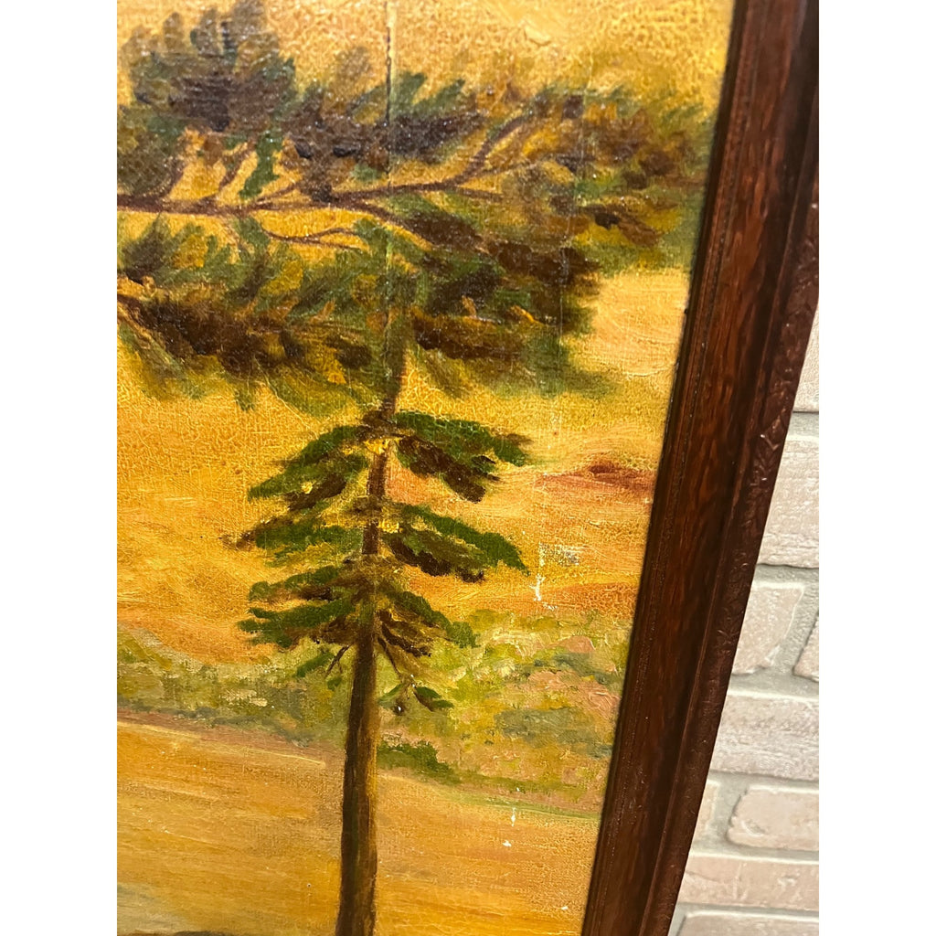 Vintage Original Framed Oil Painting on Canvas Signed 1932 Scenic Lake with Trees Landscape