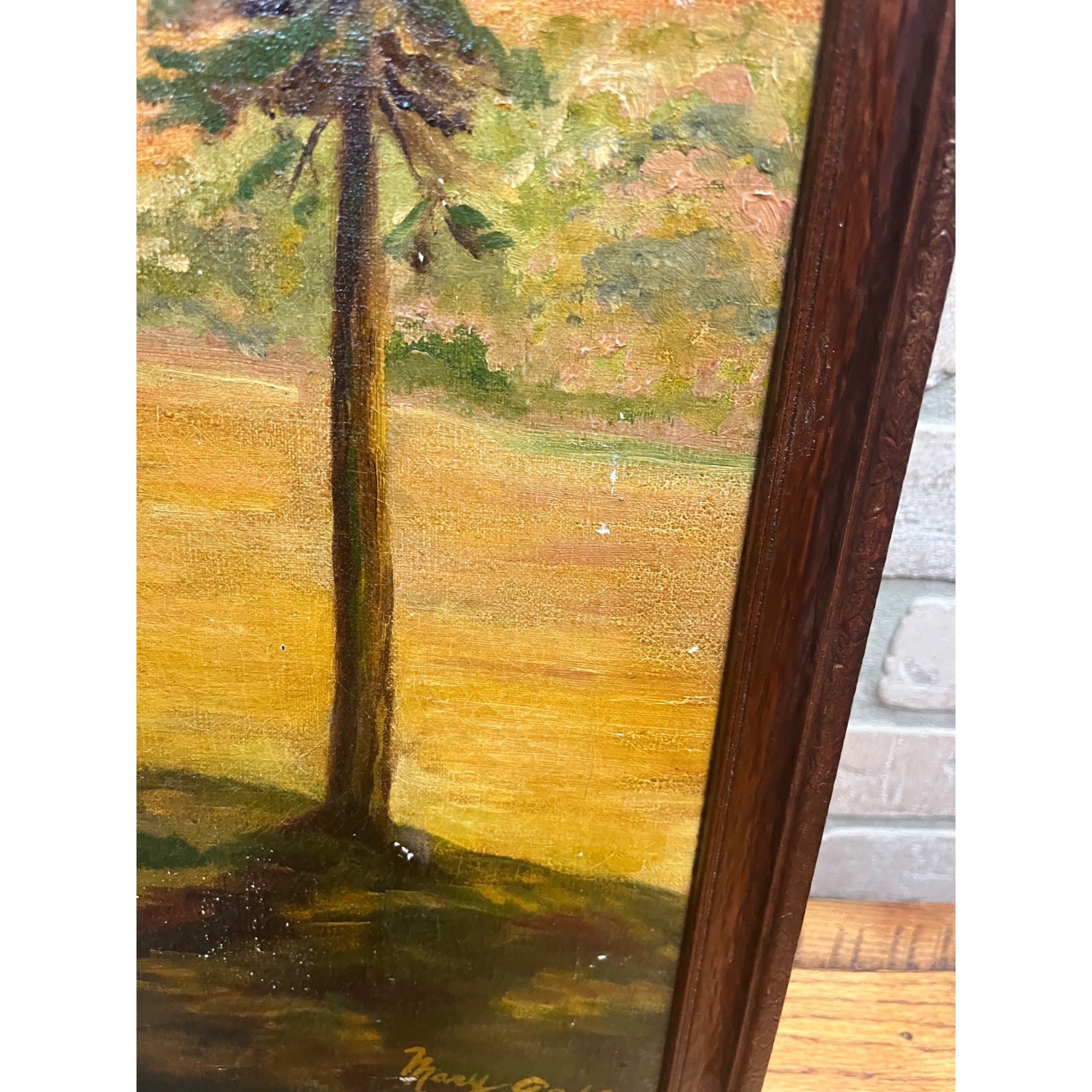 Vintage Original Framed Oil Painting on Canvas Signed 1932 Scenic Lake with Trees Landscape