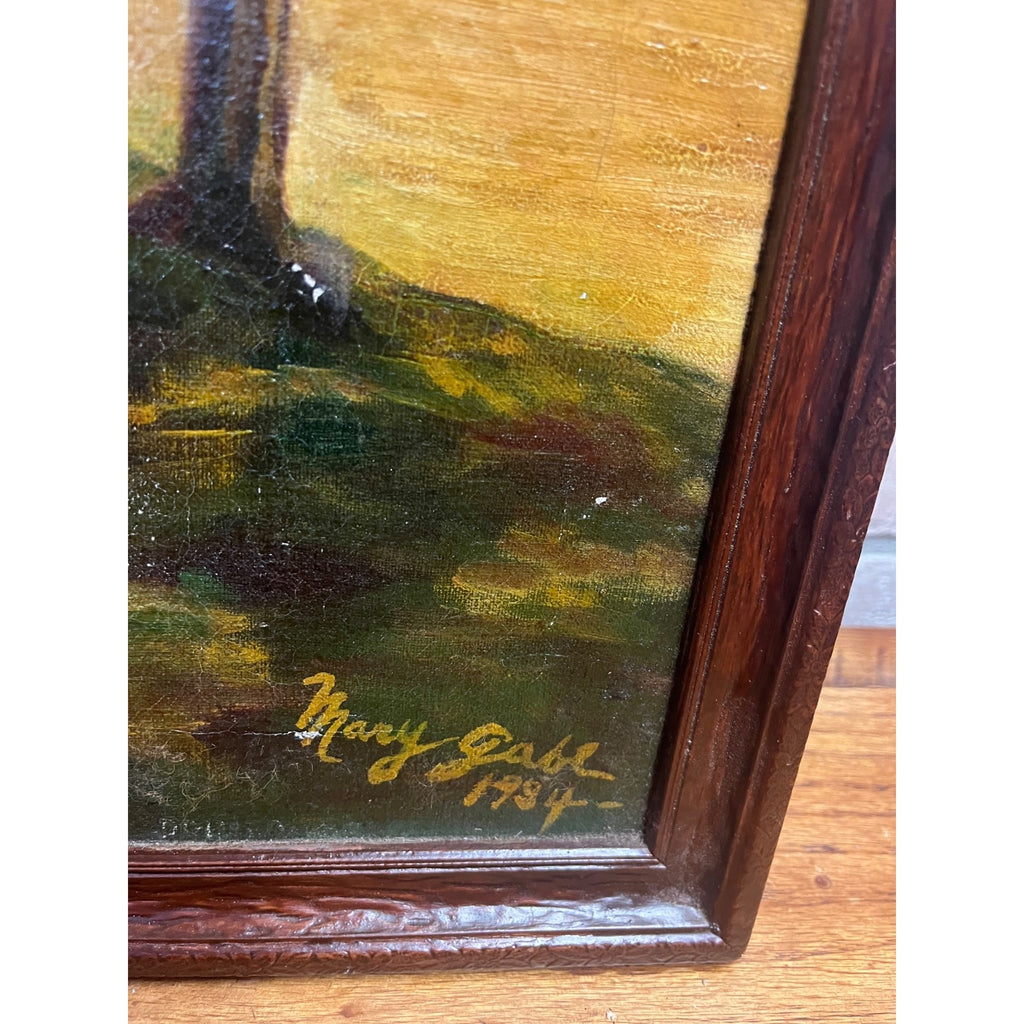 Vintage Original Framed Oil Painting on Canvas Signed 1932 Scenic Lake with Trees Landscape