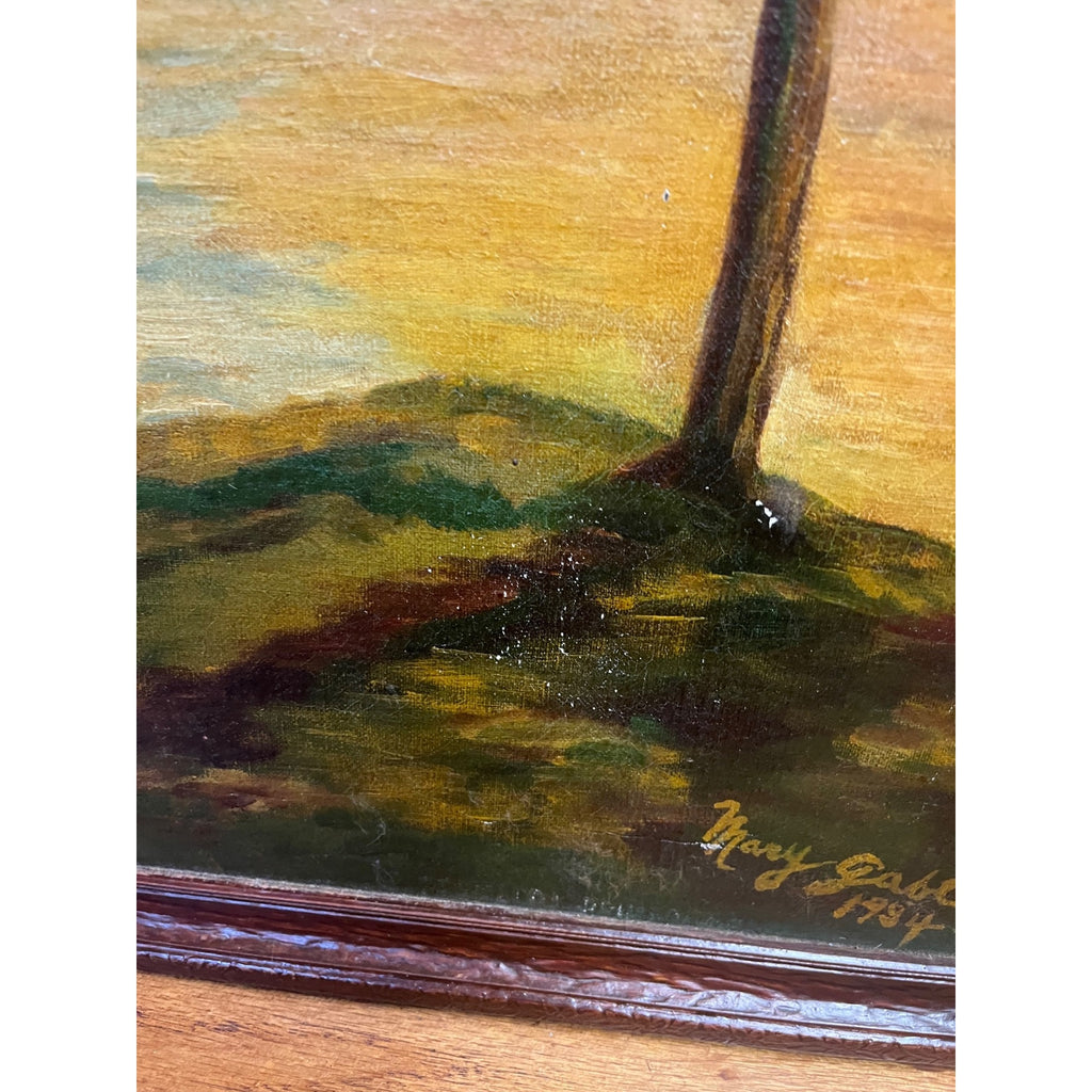 Vintage Original Framed Oil Painting on Canvas Signed 1932 Scenic Lake with Trees Landscape