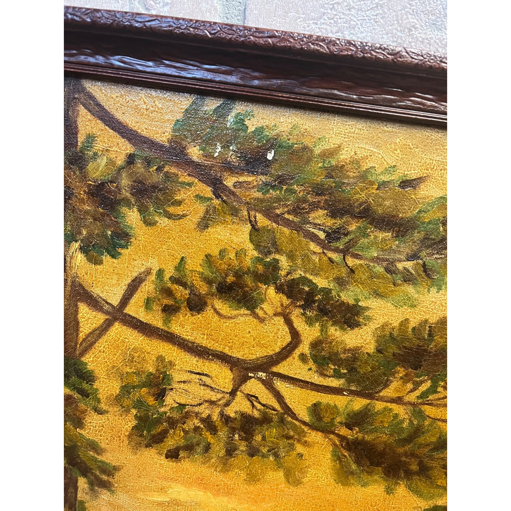 Vintage Original Framed Oil Painting on Canvas Signed 1932 Scenic Lake with Trees Landscape