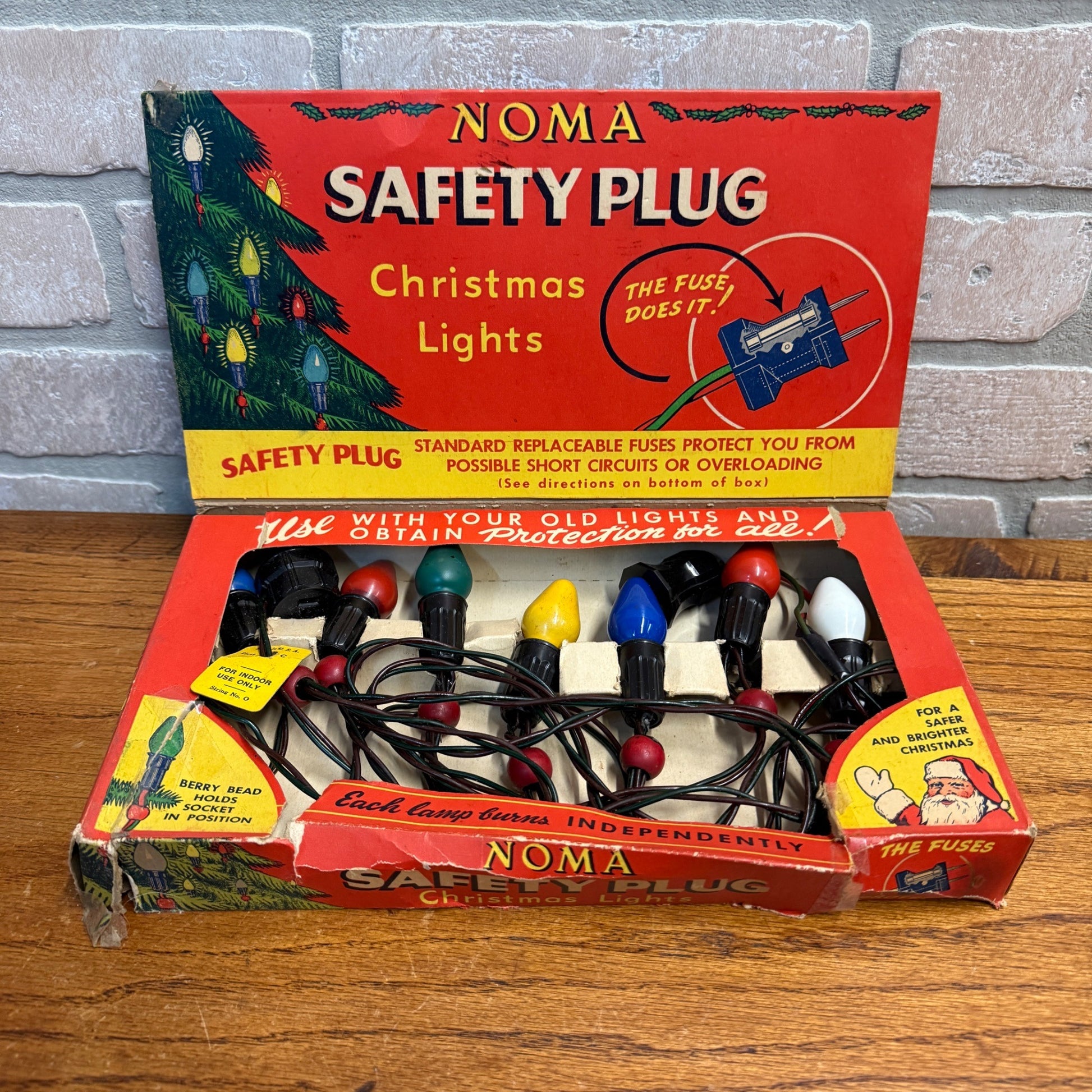 Vintage Christmas String Lights Xmas Box Decor Noma Safety Plug