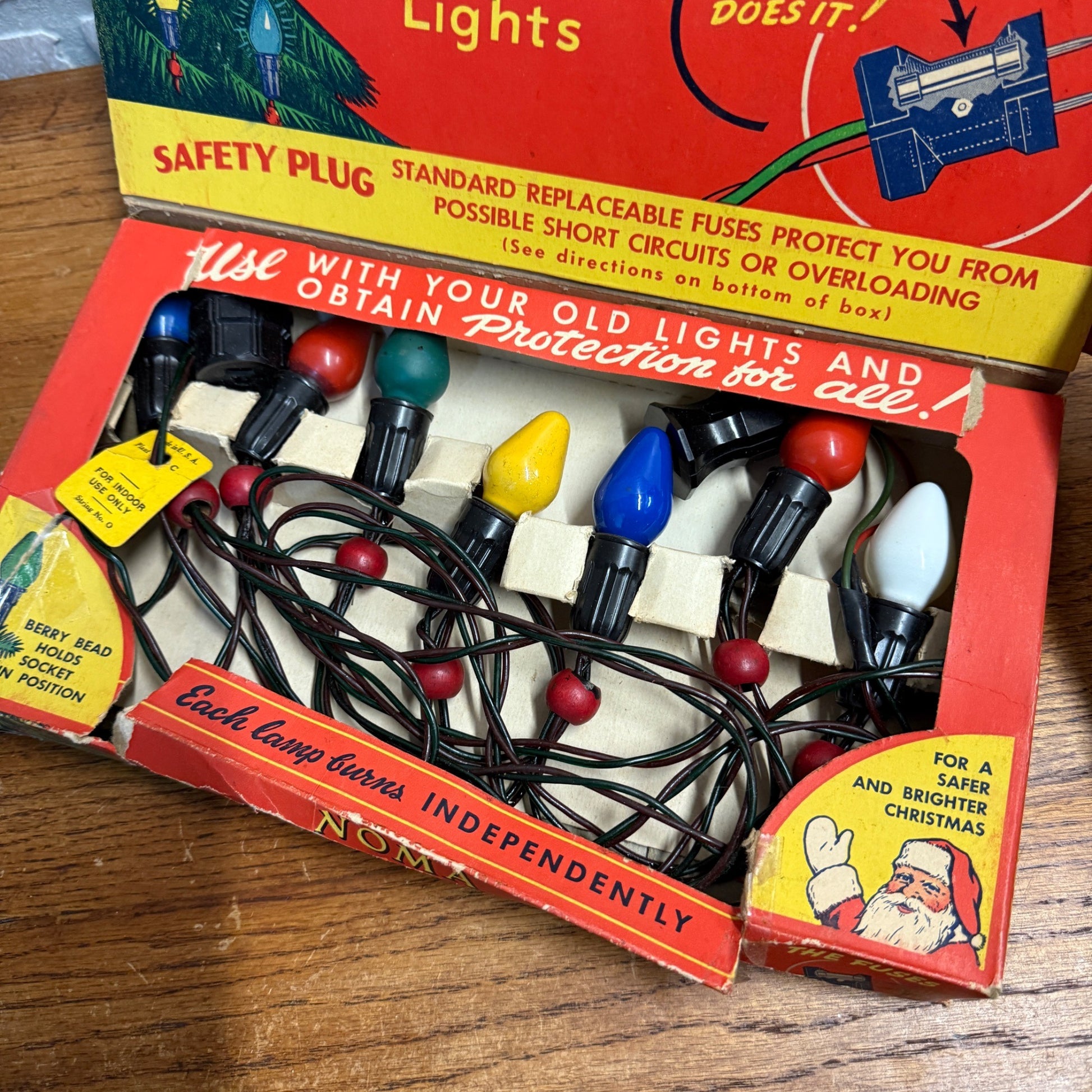 Vintage Christmas String Lights Xmas Box Decor Noma Safety Plug
