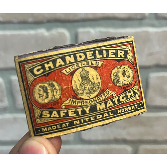 RARE Vintage 1920s Chandelier Safety Matches Box Cover Label Advertising Norway