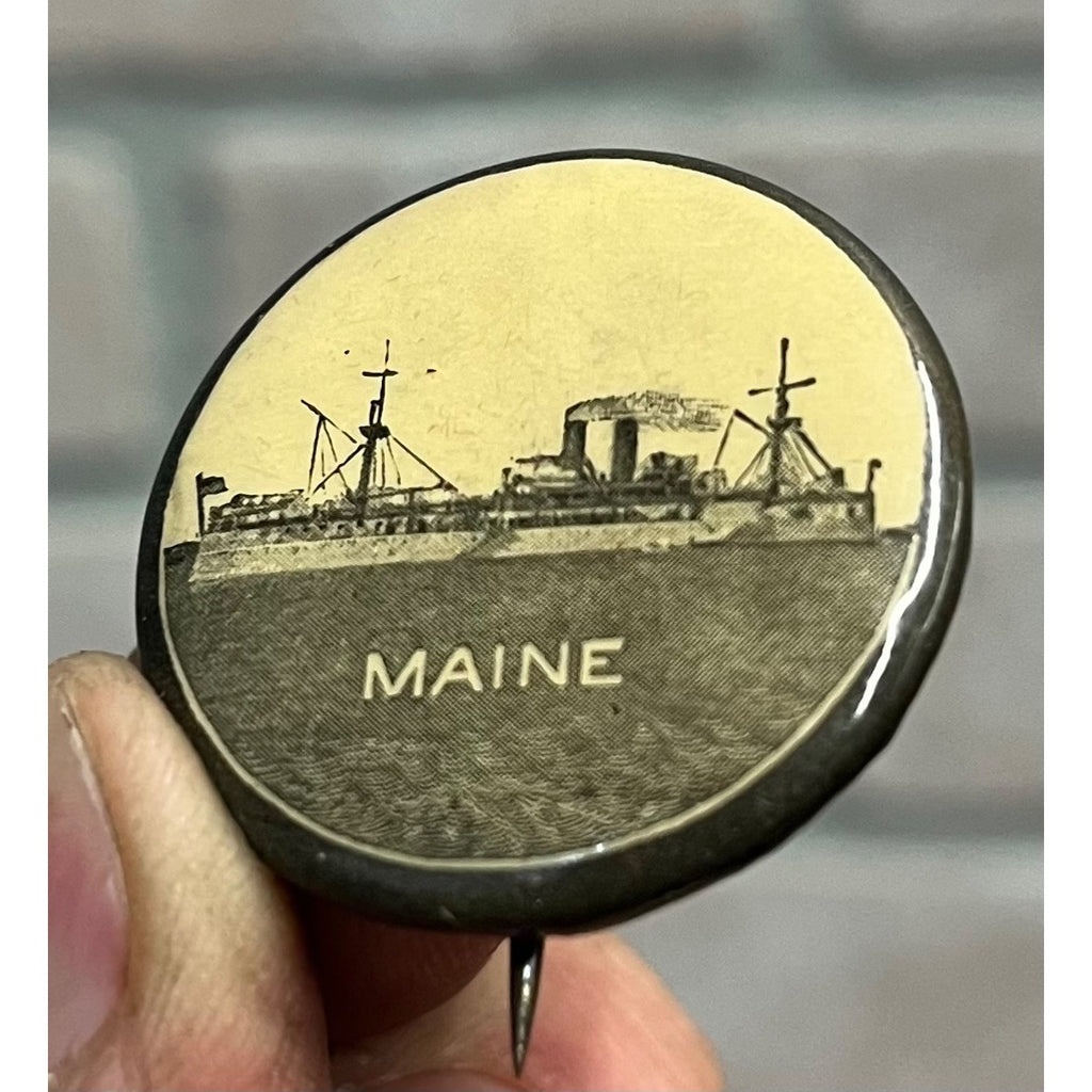 Remember the Maine Battleship Spanish American War Pin w/ Backpaper Span-Am 1898
