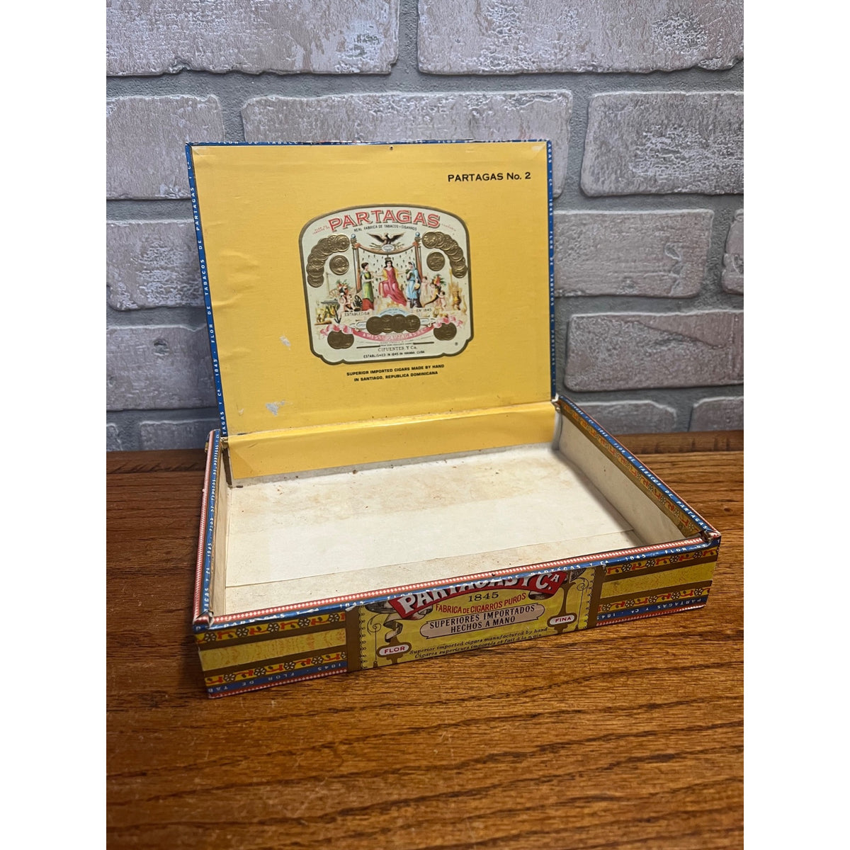 Vintage Cigar Box Partagas No. 2 Colorful Label Design 1845 Dominican Republic Empty Box