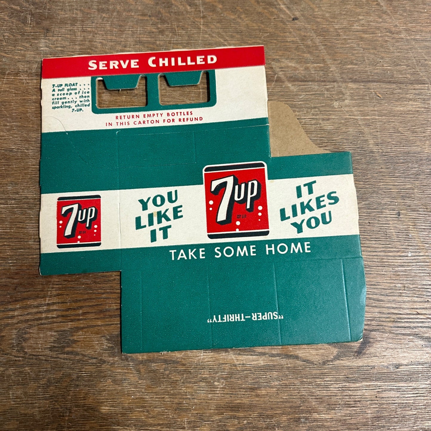 7up 6-Pack Bottles Carton Cardboard Soda Pop Carrier Fresh Up with 7UP; NOS