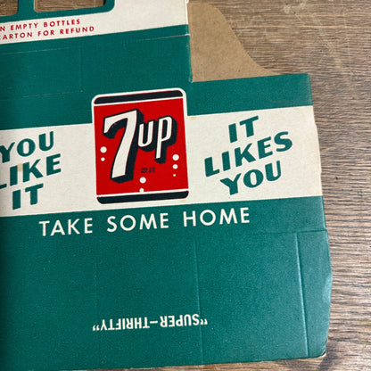 7up 6-Pack Bottles Carton Cardboard Soda Pop Carrier Fresh Up with 7UP; NOS