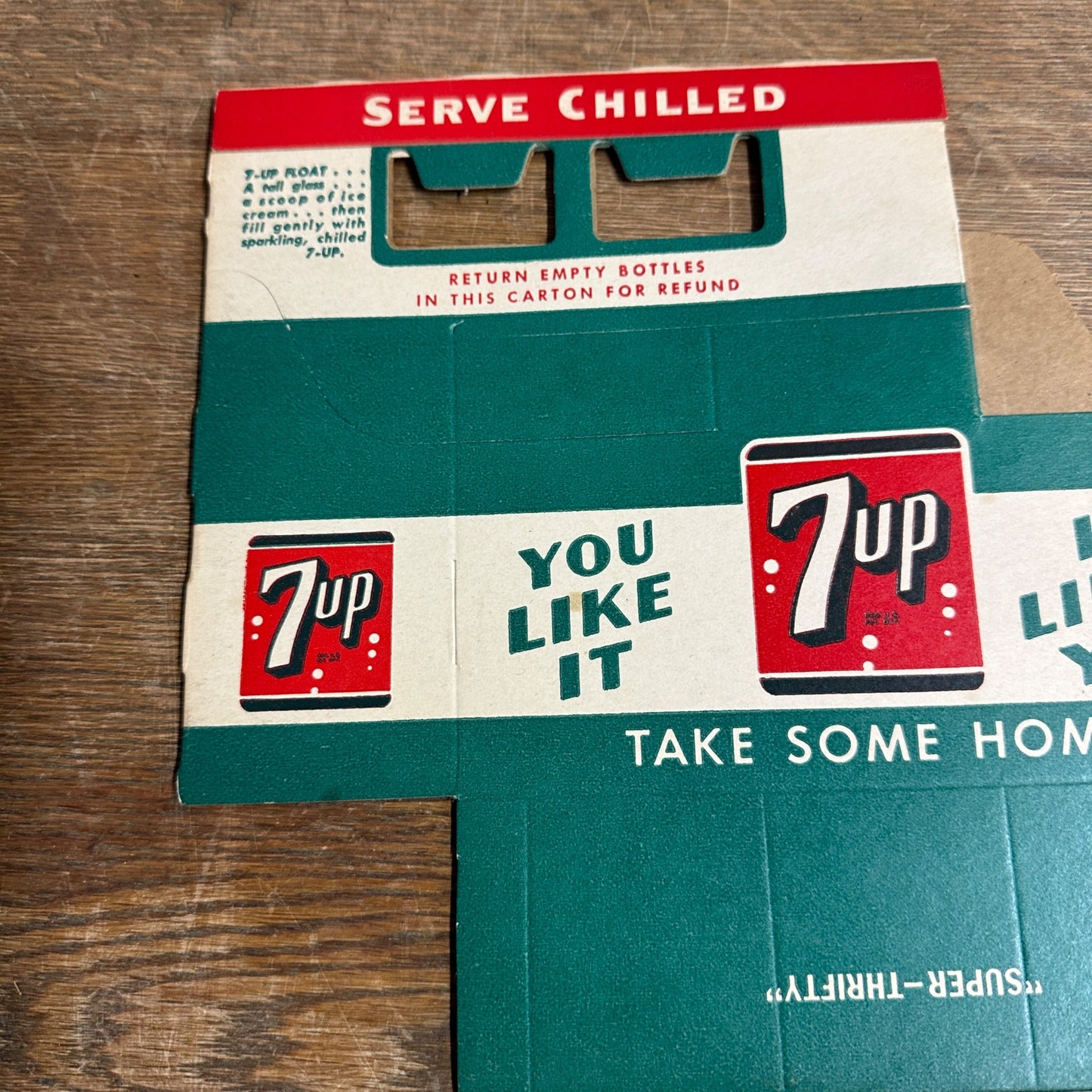 7up 6-Pack Bottles Carton Cardboard Soda Pop Carrier Fresh Up with 7UP; NOS