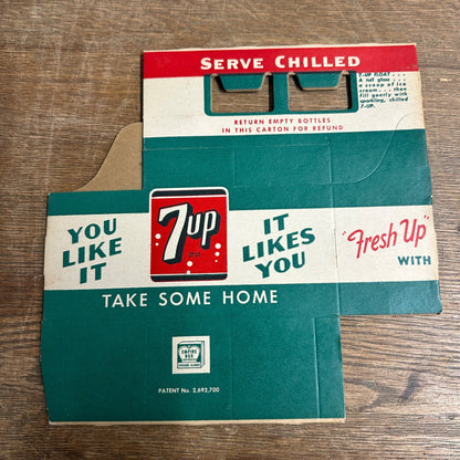 7up 6-Pack Bottles Carton Cardboard Soda Pop Carrier Fresh Up with 7UP; NOS