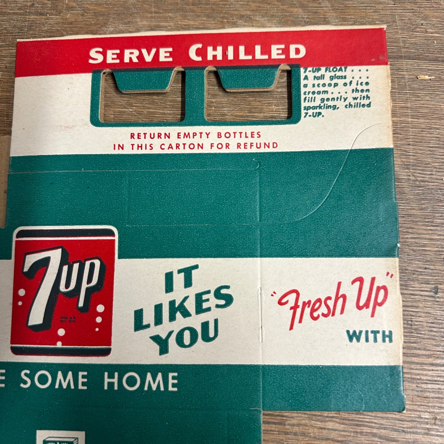 7up 6-Pack Bottles Carton Cardboard Soda Pop Carrier Fresh Up with 7UP; NOS