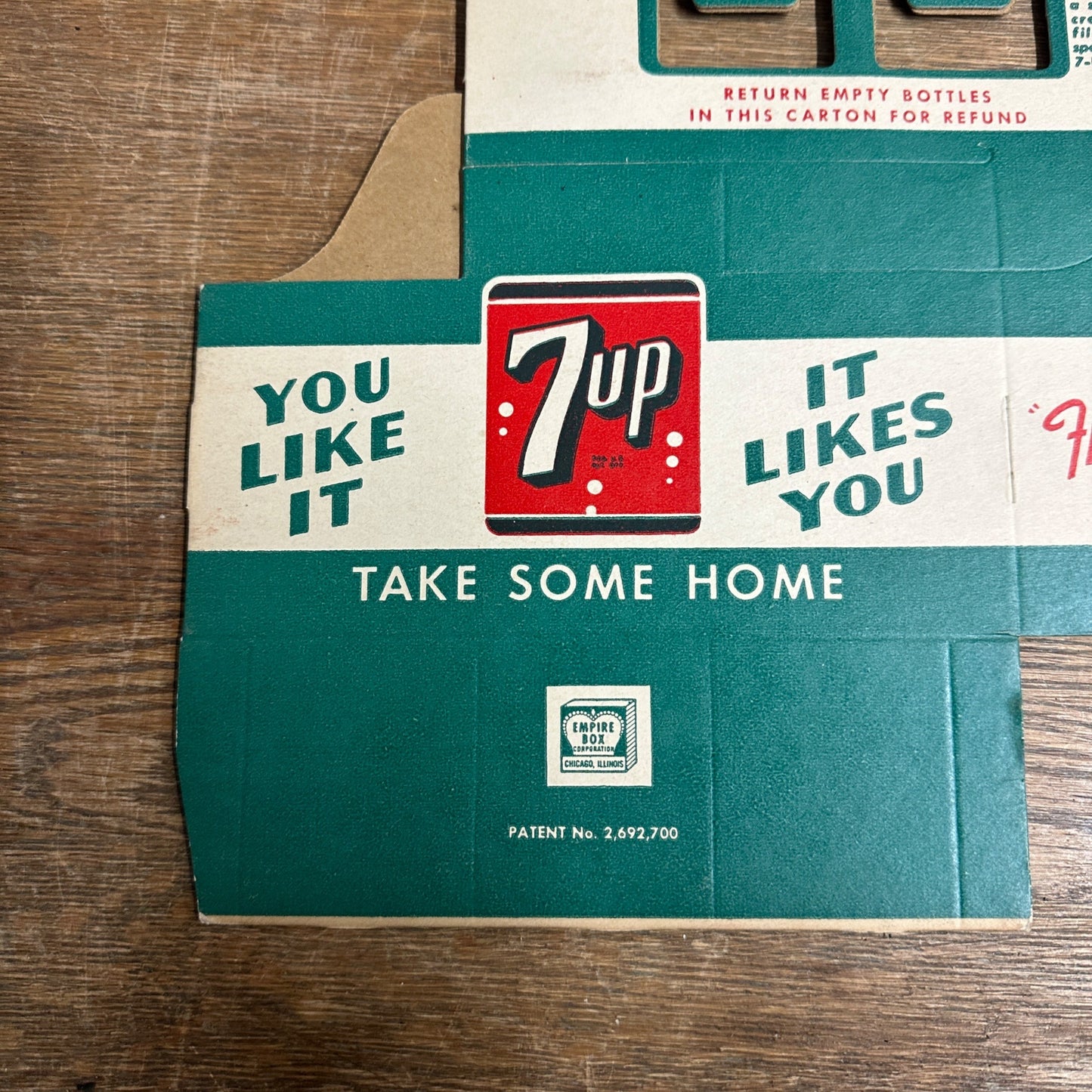 7up 6-Pack Bottles Carton Cardboard Soda Pop Carrier Fresh Up with 7UP; NOS