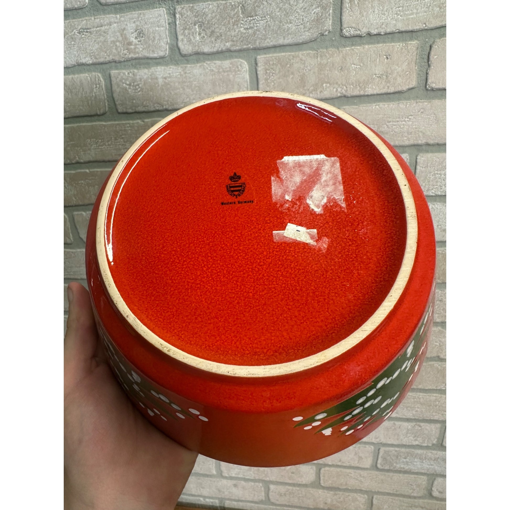Vintage WAECHTERSBACH Red Christmas Tree Large Serving Bowl Germany 9” x 4”