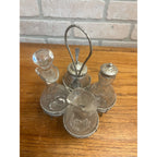 Antique 1920s Cut Glass Cruet Stand Frame Silver Condiment Bottles Dressing Set