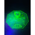 Green Depression Tidbit Plate Heart Handle etched Glows Uranium 6 1/2"